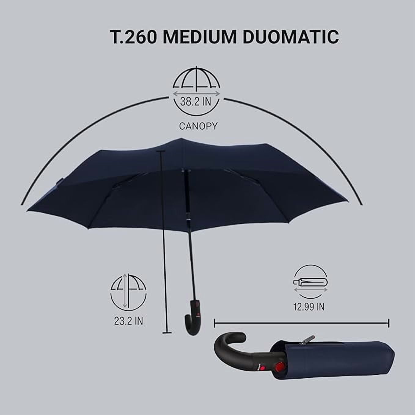 Knirps T.260 Duomatic Medium Pocket Rain Umbrella in Navy– Automatic Open Close, Wind-Tunnel Tested to 93mph, Hook Handle Design, 38in Canopy, OEKO-TEX, Fits in Backpacks & Purses