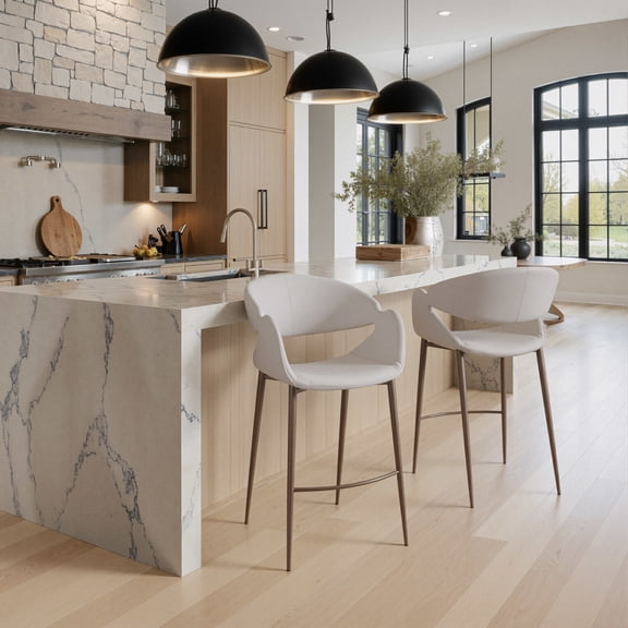 Limay Counter Stool Beige & Walnut Counter Stool, Modern Style, Plush and durable faux leather fabric, Plywood, Indoor Bar
