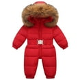 thumbnail image 2 of Odeerbi Toddler Boys Girls Winter Snowsuit Warm Hooded Puffer Jacket Onesie Jumpsuit Childrens Ski Sui Down Jackets Outdoor Skiing Jackets Thick Jumpsuits Red, 2 of 5