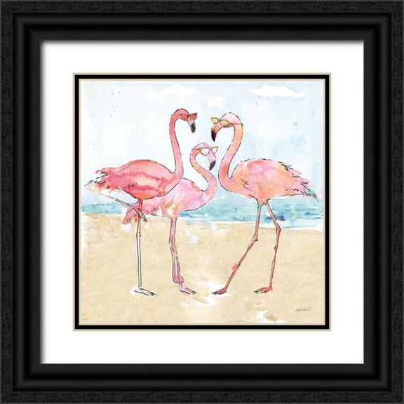 Tavoletti, Anne 12x12 Black Ornate Wood Framed with Double Matting Museum Art Print Titled - Flamingo Fever Beach