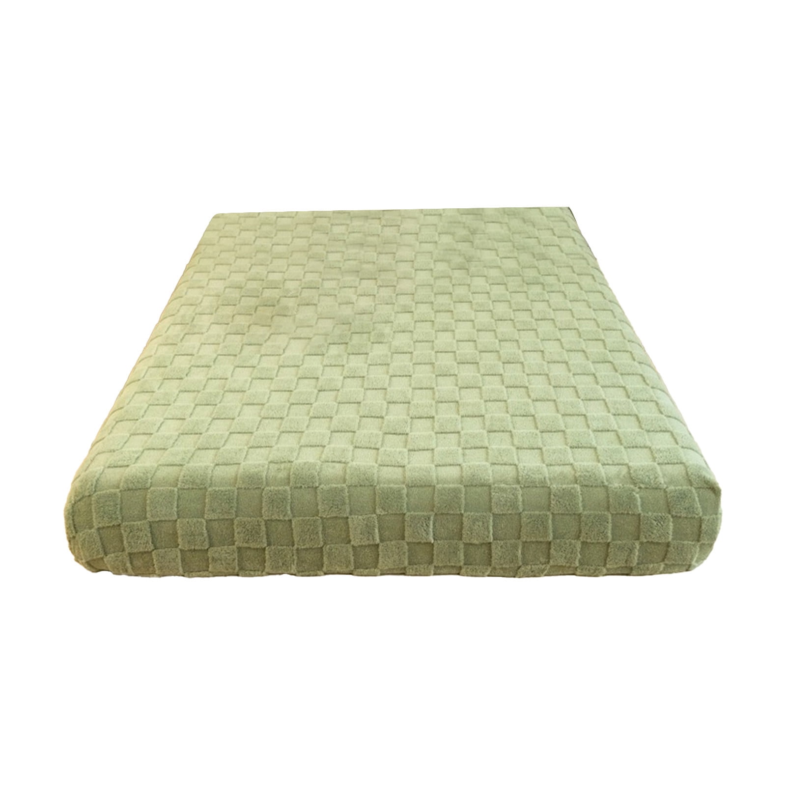 Xecvkr Coral Velvet Mattress Cover Winter Warm Fitted Sheet Checkerboard Slip Resistant Bed Skirt Protector Home Bedroom Cozy Bedding Green