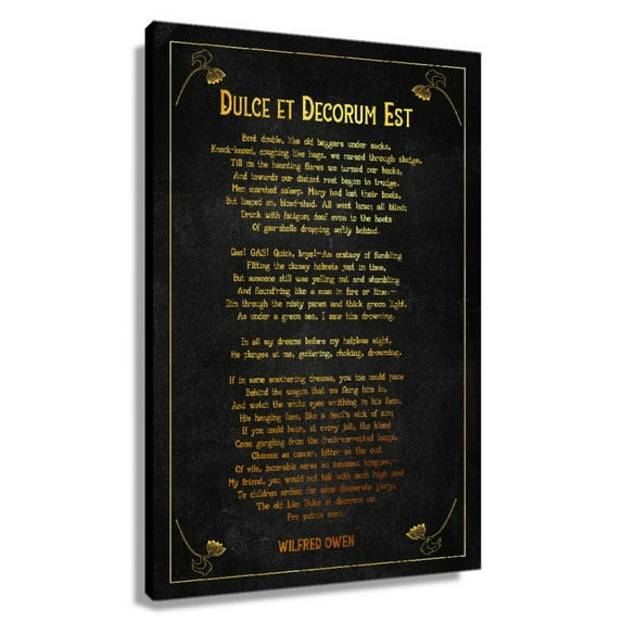 Dulce Et Decorum Est Poem Wall Decor Wilfred Owen Quote Wall Art Poetry Poster Kitchen Prints Painting Canvas Decoration Modern Artwork for Office Unframed 16×24 in