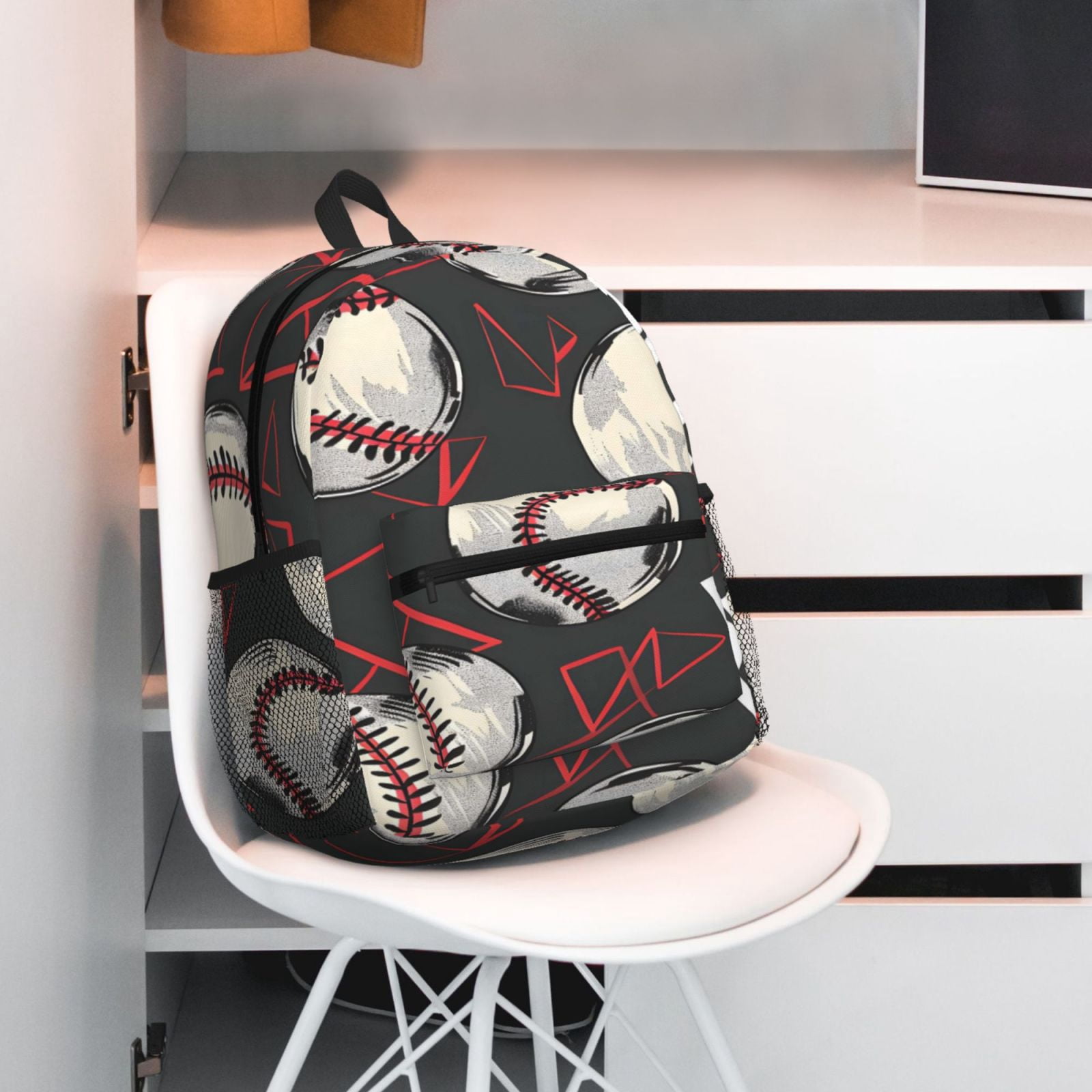 Casual Backpack Water Resistant Lightweight Daypack For Work Travel Hiking Camping Laptop Compartment & Side Mesh Pockets Baseball Theme Urban Street Sport Style (3)
