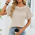 thumbnail image 5 of ManxiVoo Women Lace Trim Tee Round Neck Short Sleeve Blouse in A Relaxed Fit for Casual Outings L Size Beige, 5 of 7