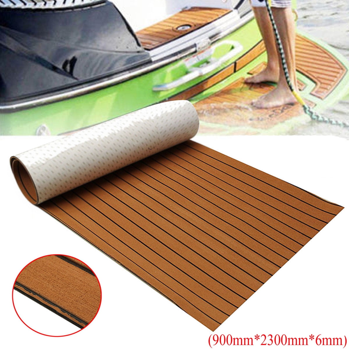 35X91inch 6mmThickness Brown Nonskid EVA Foam Boat Floor Flooring Faux Teak Sheet Marine Boat