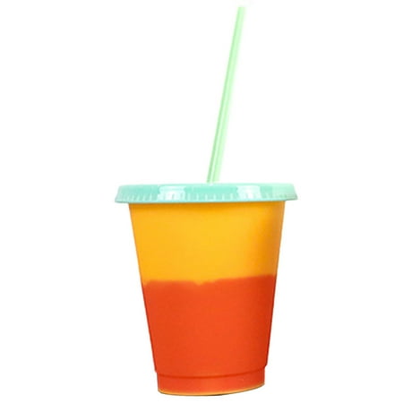 

Creative Color Changing Cup with Lid and Straw Reusable Plastic Short Cold Drink Cup for Adult Children New