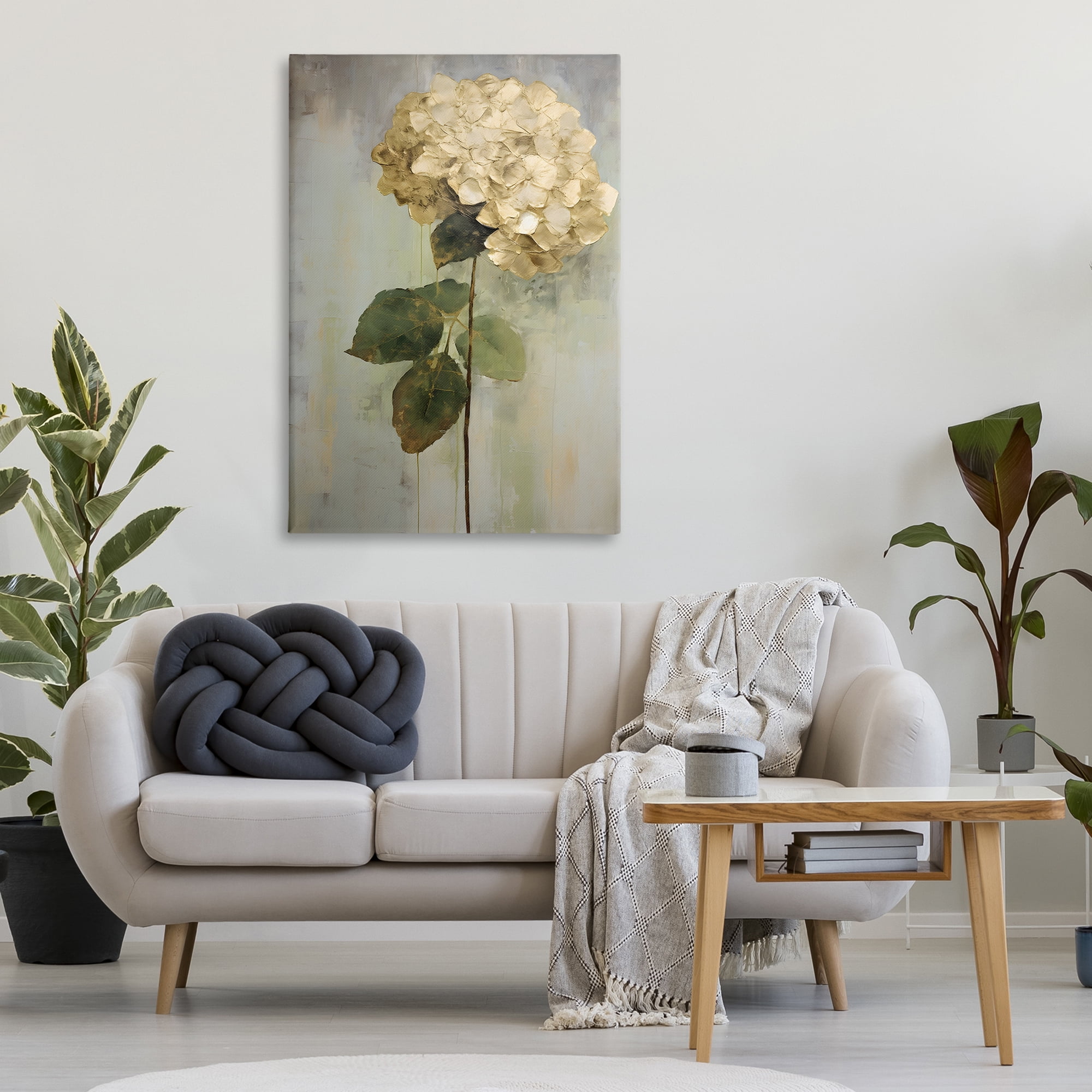 Stupell Industries Single Distressed Hydrangea Botanical & Floral Painting Gallery Wrapped Canvas Art Print Wall Art, 30 x 45