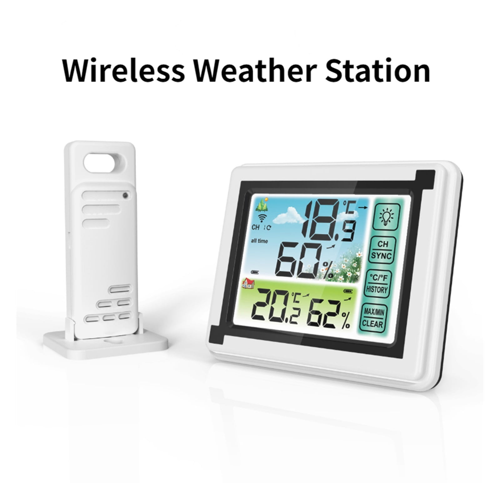 Wireless Weather Station with 3 Sensors, Color Screen Humidity Monitor, IPX4 - 3 SENSORS