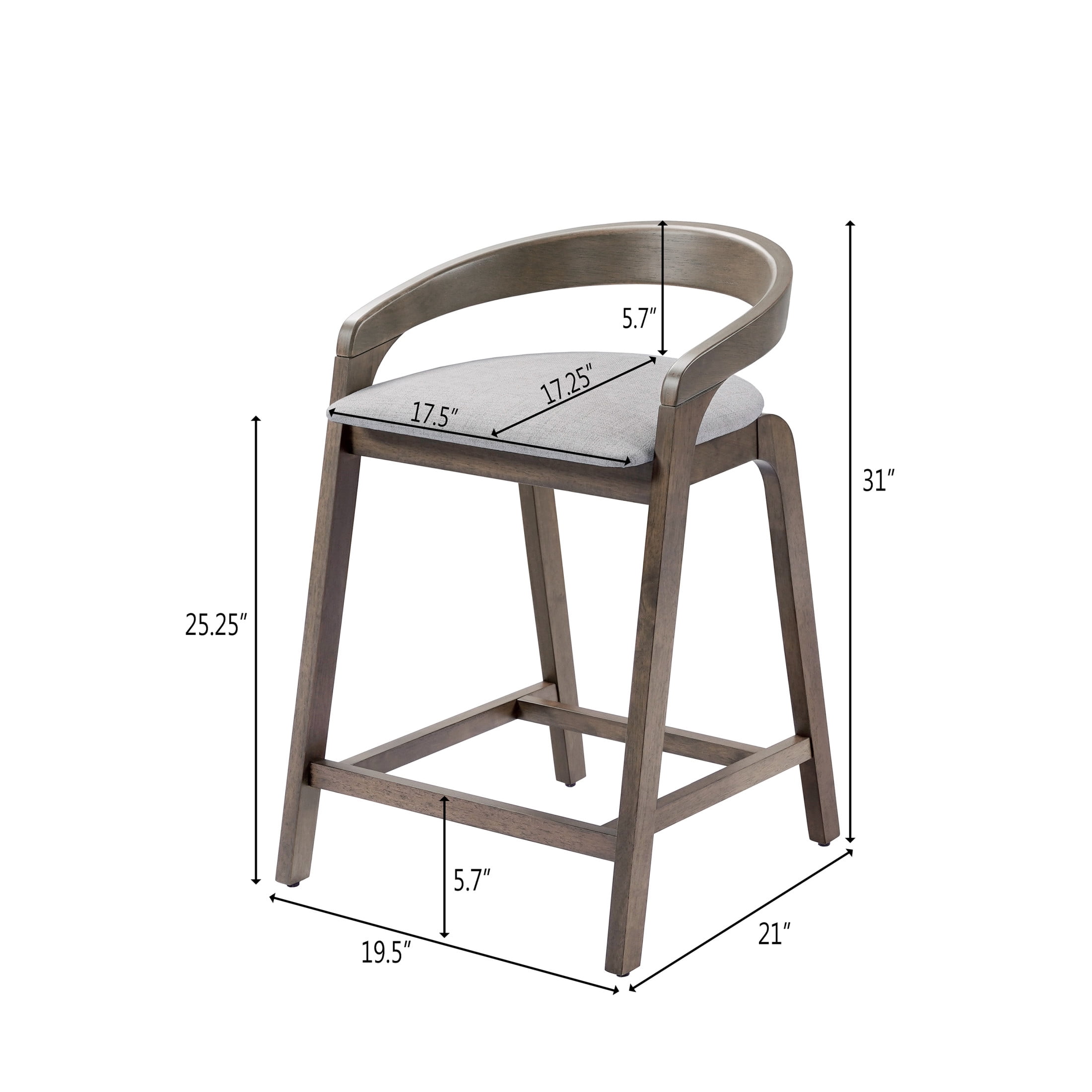 Modern Fabric Upholstery Counter Stools with Ergonomic Backrest and Solid Wood Frame, Beige, Set of 2