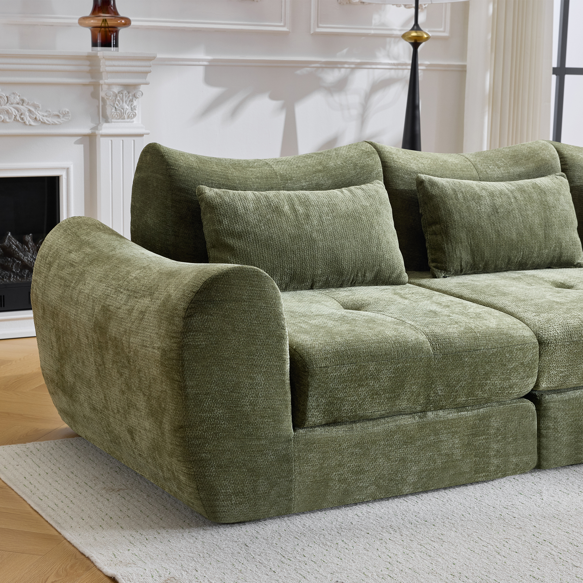 Gewnee Folding Sofa Bed,Modular Convertible Couch with Pillows,Pull Out Floor Couch,Chenille Boneless Futon Bed for Living Room,Bedroom.Green