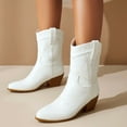 thumbnail image 6 of UngA Wide Calf Boots Women's Banana Knee High Boots Square Toe Block Heel Comfortable Low Heel Pull on Wide White,6, 6 of 7