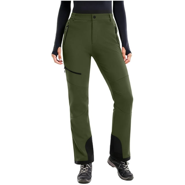 FAVIPT Pantalon de Ski Imperméable Doublé en Molleton pour Femmes, Pantalon de Sport à Poches Patchwork, Pantalon d'Hiver Chaud pour Planche à Neige et Randonnée, Vert, TTG
