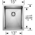 thumbnail image 2 of BLANCO PRECISION Satin Polished Stainless Steel 16in R10 Single Undermount Sink, 2 of 2