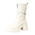 thumbnail image 6 of Viluyesy Womens Ankle Booties Platform Chunky Heel Combat Motorcycle Zipper Buckle Strappy Lug Sole Faux Leather Edgy Everyday Footwear White Size 7.5, 6 of 8