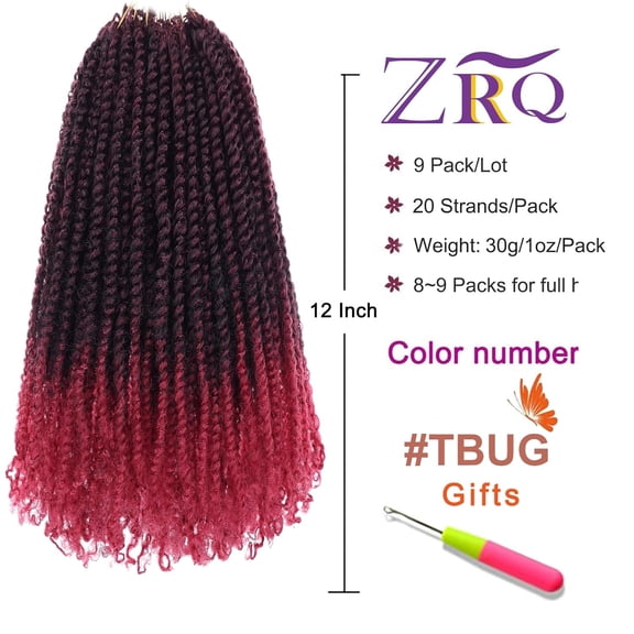 WEIF-12 Inch Micro Twist Crochet Hair Bob Crochet Braids Pre looped Mini Passion Twist Mini Senegalese Twist Crochet Hair Pre-looped Hair Ombre Red Micro Braids Crochet Hair Extensions Crochet Bra