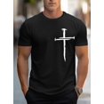thumbnail image 1 of Summer Simple Cross Print Crew Neck Round Collar T-Shirt, Polyester, Casual, Slight Stretch, Rib-Knit, Regular Fit, for Adult, 1 of 4