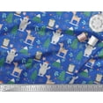 thumbnail image 2 of Soimoi Blue Poly Georgette Fabric Bear & Reindeer Cartoon Printed Fabric 1 Yard 42 Inch Wide, 2 of 3