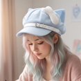 thumbnail image 4 of Slccxzc Blue Puppy Ears Beret Hat with Pin Plush Bone Y2K Painter Beanie Women Fall Winter Streetwear Cap, 4 of 7