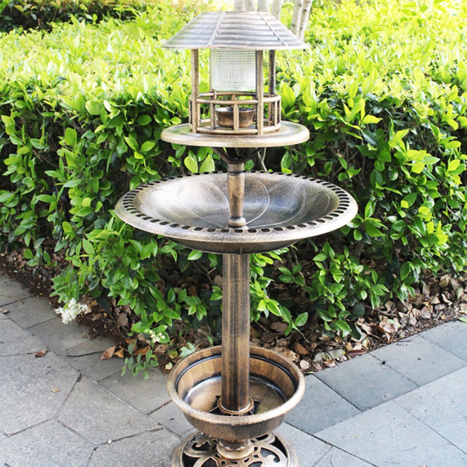 MUAXDA Solar Bird Bath, Outsunny 3-in-1 Garden Bird Bath Bowl Pedastal with Bird Feeder, Large Water Basin & Flower Plante