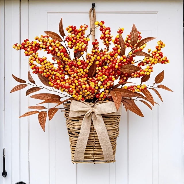 JJKBVCLO Autumn Berry Maple Leaf Flower Simulation Flower Rattan Door Hanging Wall Hanging Home Holiday Decoration Window Wreath