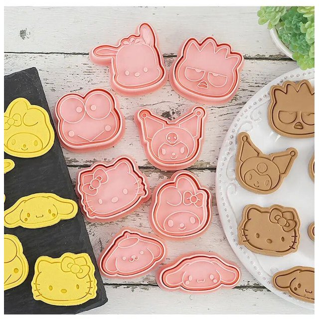 Sanrio-Molde de galletas de dibujos animados, molde de plástico 3D de HelloKitty Cinnamoroll, sello de galletas Pressable, accesorios de cocina, herramientas para hornear