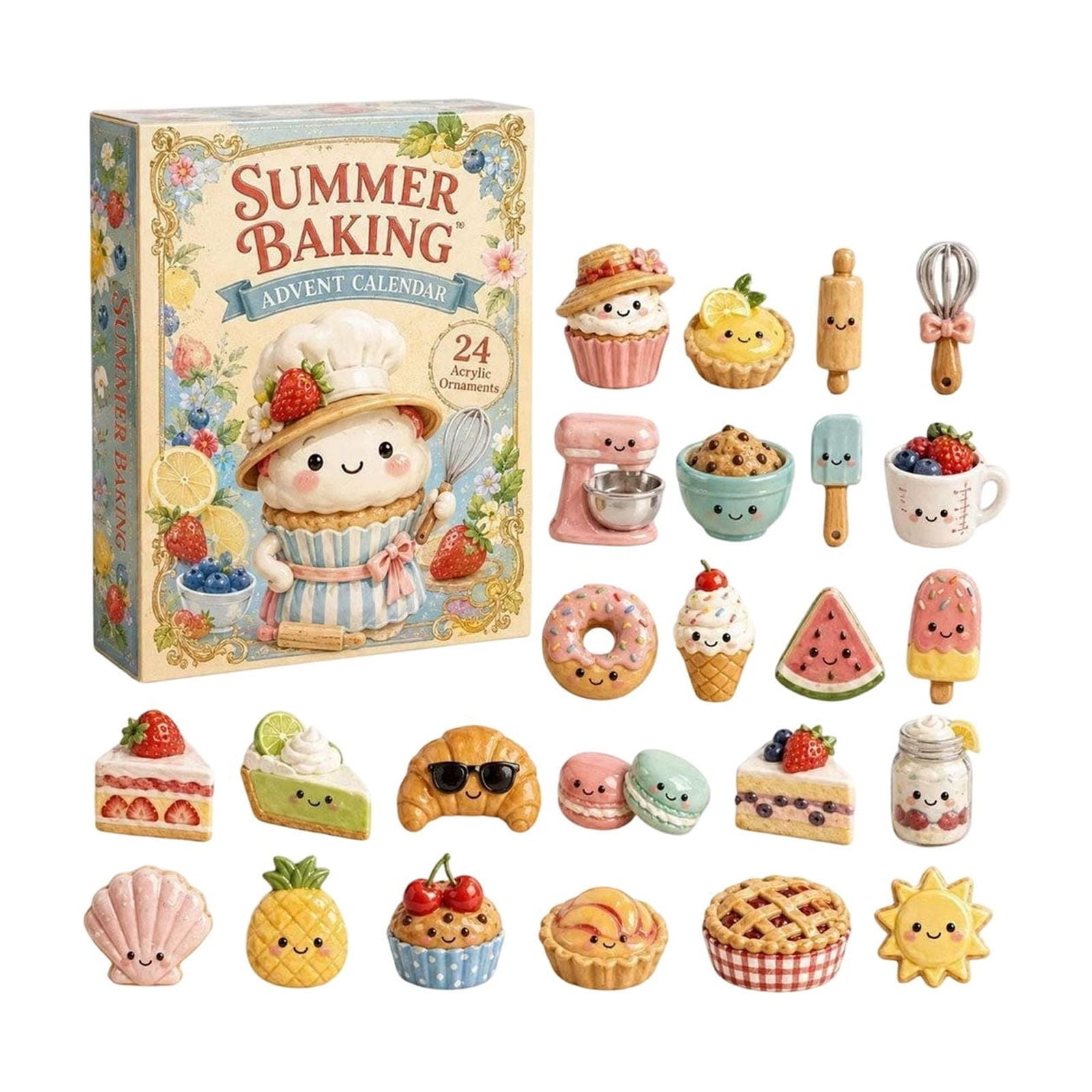 Baking-Themed Ornament Advent Calendar Set 24-Piece Christmas Decorations for Home and Tree