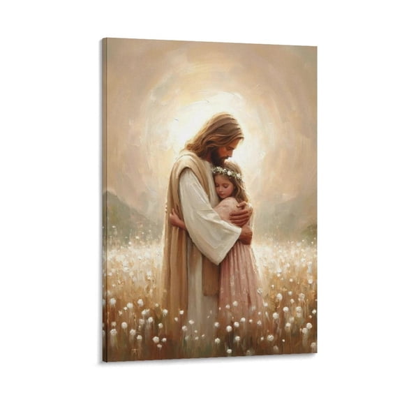 Jesus Hugging Girl Canvas Painting Print Jesus Christ And Child Poster Christian Girl's Room Wall Art Wall Art Poster Scroll Canvas Painting Picture Living Room Decor Home 12x18inch(30x45cm)