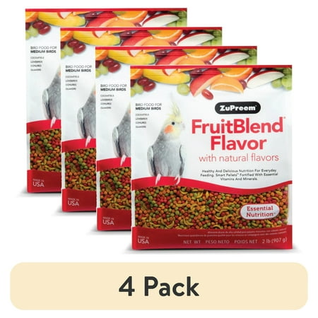 (4 pack) ZuPreem FruitBlend Flavor with Natural Flavors Bird Food for Medium Birds