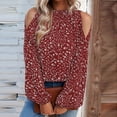 thumbnail image 2 of IROINNID Polyester Long Sleeve T Shirt for Women Comfortable Summer Floral Printing Round Neck Cold Shoulder Tops Loose Blouses,Red, 2 of 7