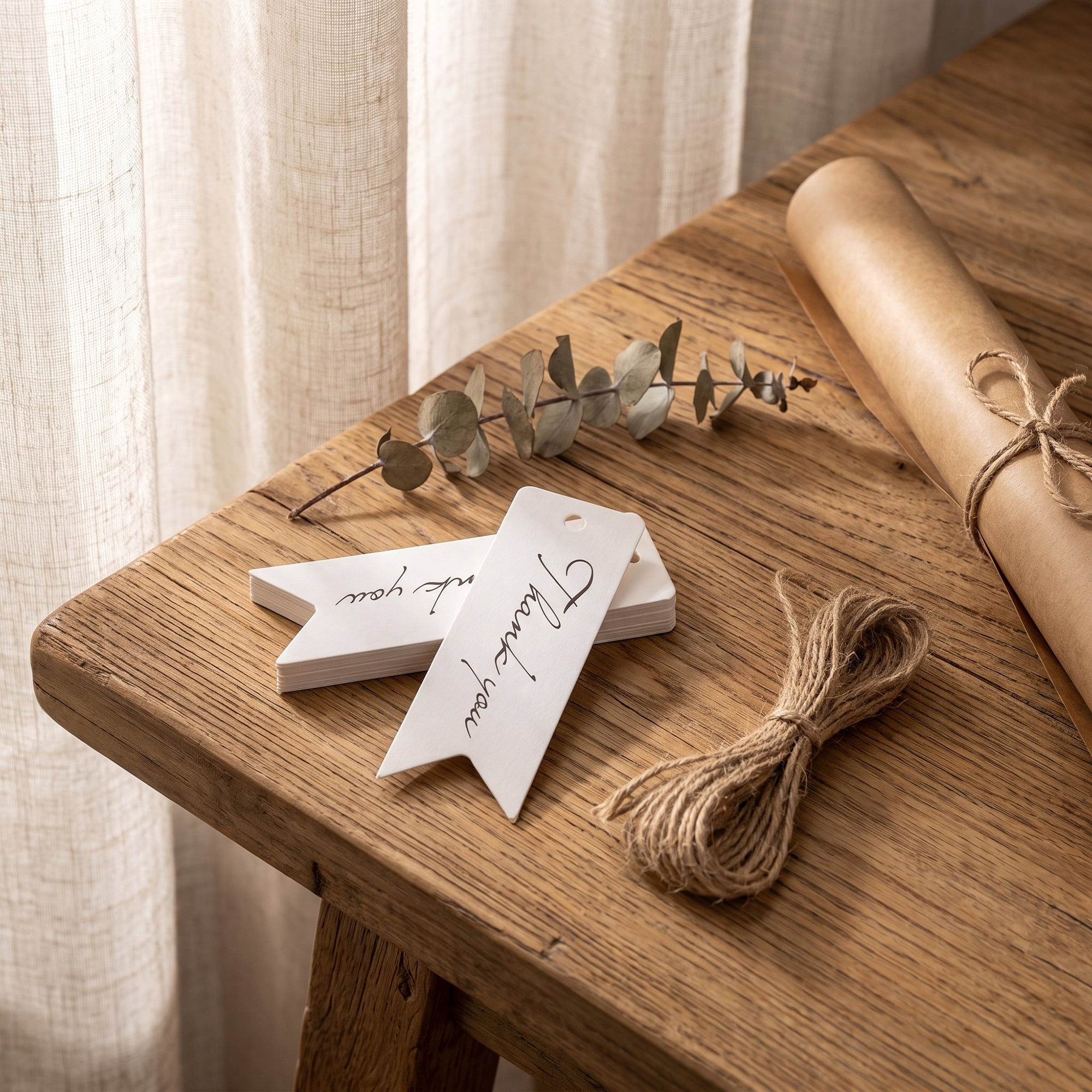 Unique Bargains Gift Tags with Natural Twine for All Occasions 0.8" x 2.8" White Thank You