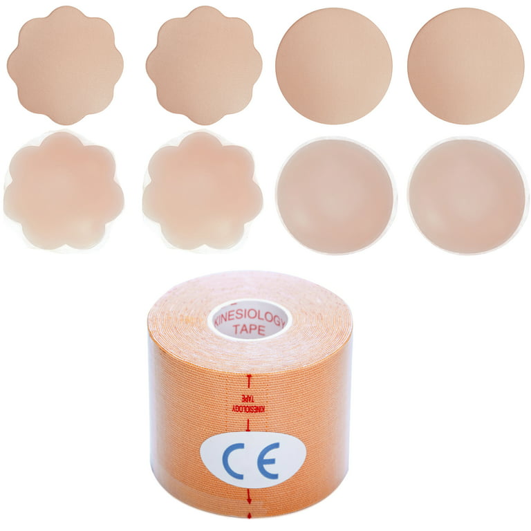 SAYFUT Boob Tape, Breast Lift Tape, Body Tape for Breast Lift with 4 Pcs  Silicone Reusable Adhesive Bra& 4 Pcs Fabric Nipple Covers, for Large  Breasts