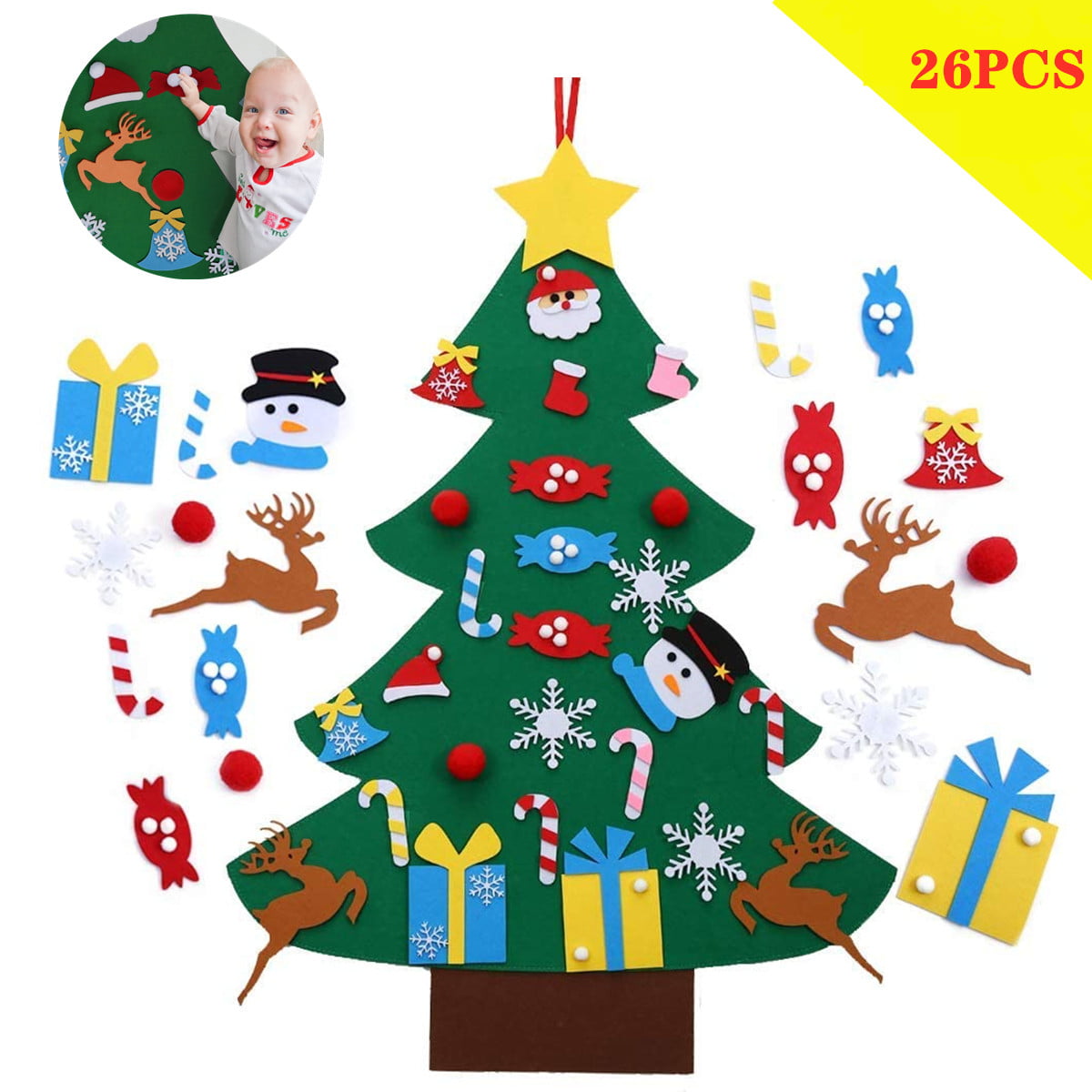 DIY Felt Christmas Tree Set w/ Ornaments for Kids Xmas Gifts New Year Wall Decor 