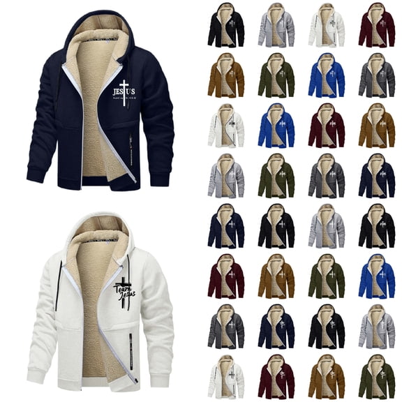 Men Jesus Hoodie Lined Zip Up Plus Size Christian Faith Outdoor Heavyweight Jacket With Pockets Hoodie for Men Black M