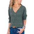 thumbnail image 1 of Tunique en Tricot pour Femmes, Manches Longues, Col en V, Ample, Décontractée, T-Shirt, S TTG, 1 of 3