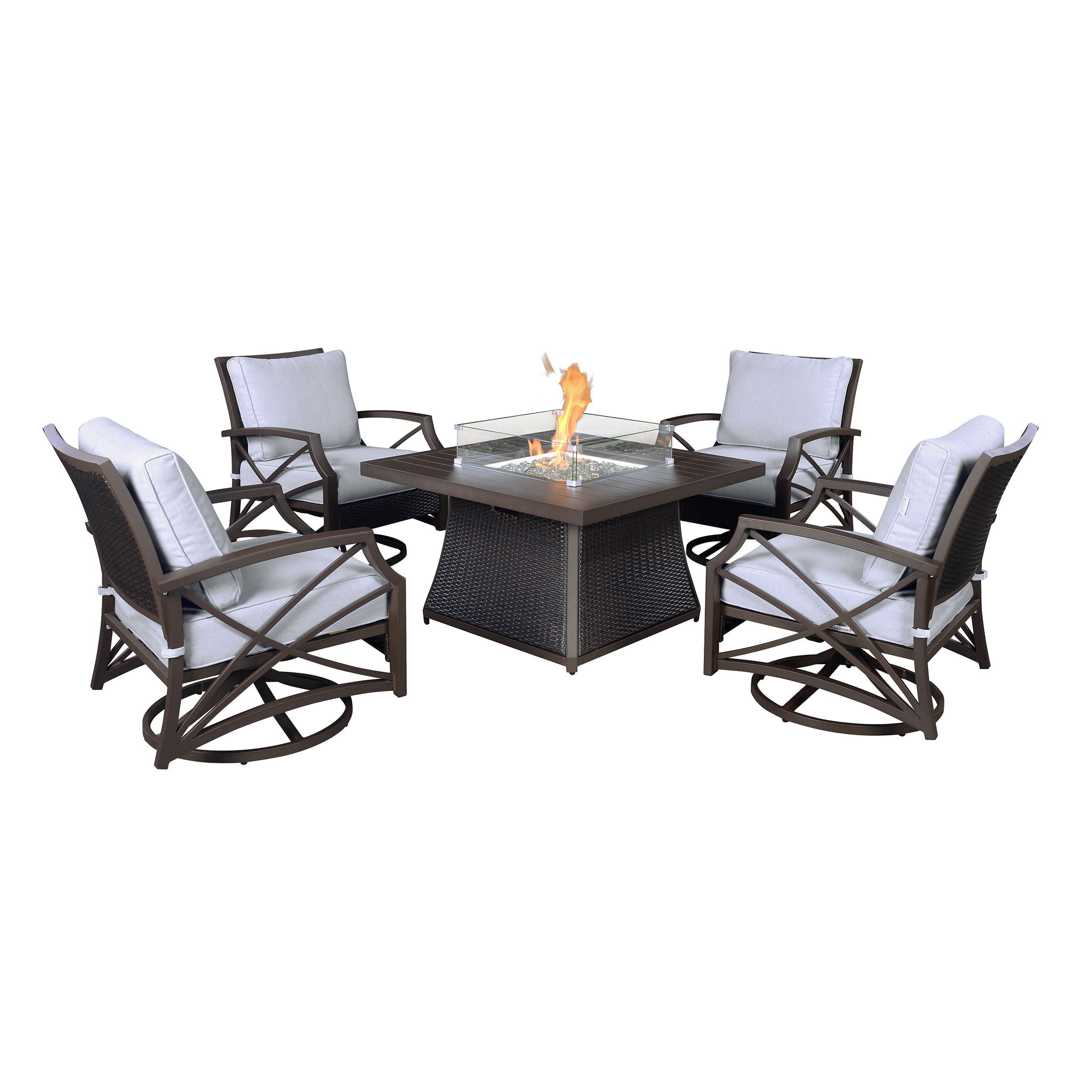 Kinger Home Patio Furniture Set with Propane Gas Fire Pit Tables