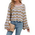 thumbnail image 1 of xiaxaixu Pull Tricoté pour Femmes Manches Longues Col Rond Creusé Vague Automne Mode Urbaine, 1 of 9
