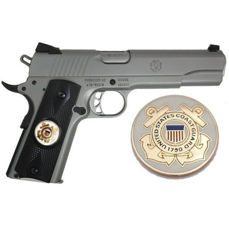 Garrison Grip 1911 Colt Full Size and Clones With US COAST GUARD Medallion Set In Ebony Black Polymer