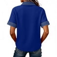 thumbnail image 5 of Womens Denim Collared Casual Shirts Buttons Decor V Neck Dressy Tops Patchwork Splicing Summer Pullover Blue 2XL, 5 of 6