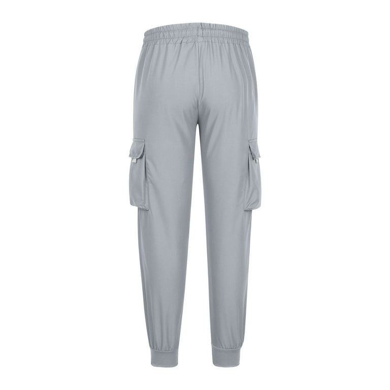 cllios Mens Solid Cargo Pants Elastic Waisted Drawstring