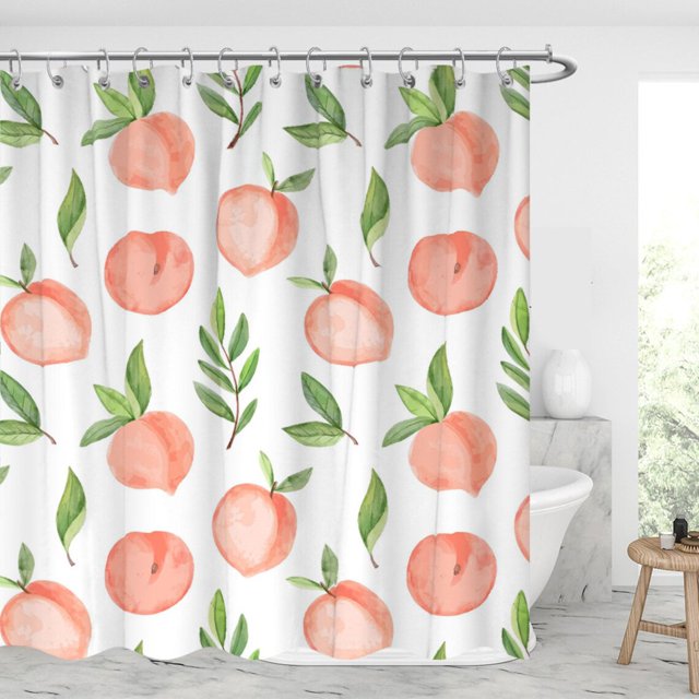 Cortina de Ducha Rosa Melocotón 180 x 180 cm Cortina de Baño Frutas Frescas de Verano Resistente al Moho Tejido de Poliéster Cortina de Baño con 12 Ganchos
