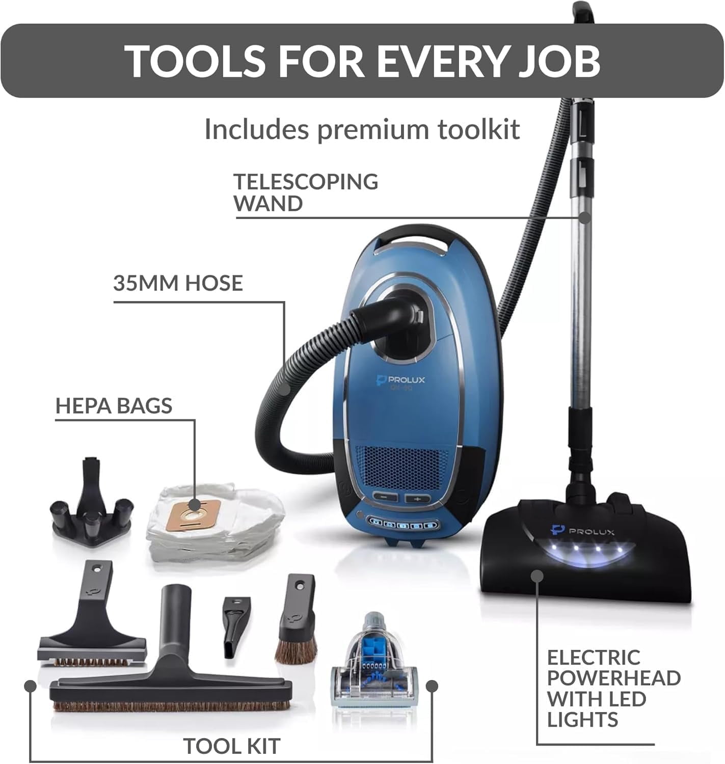 Prolux QX90 Canister Vacuum Cleaner with Electric Power Nozzle
