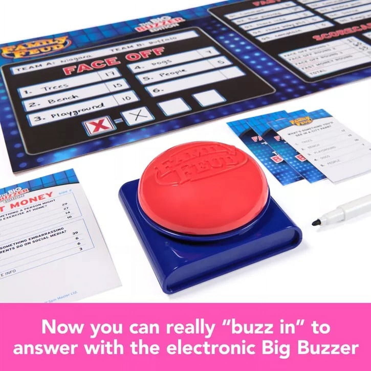 Family Feud The Big Buzzer Edition Party Card Game  Electronic Buzzer & Fast Money Round