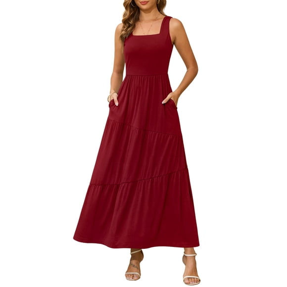 Vestido Kranda para mujer, vacaciones y verano, maxi, rojo vino, XXL