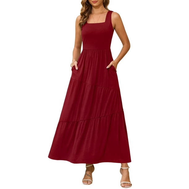 Vestido Kranda para mujer, vacaciones y verano, maxi, rojo vino, XXL