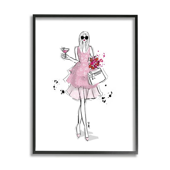 Stupell Industries Glam Fashion Party Girl Graphic Art Black Framed Art Print Wall Art, Design by Alison Petrie