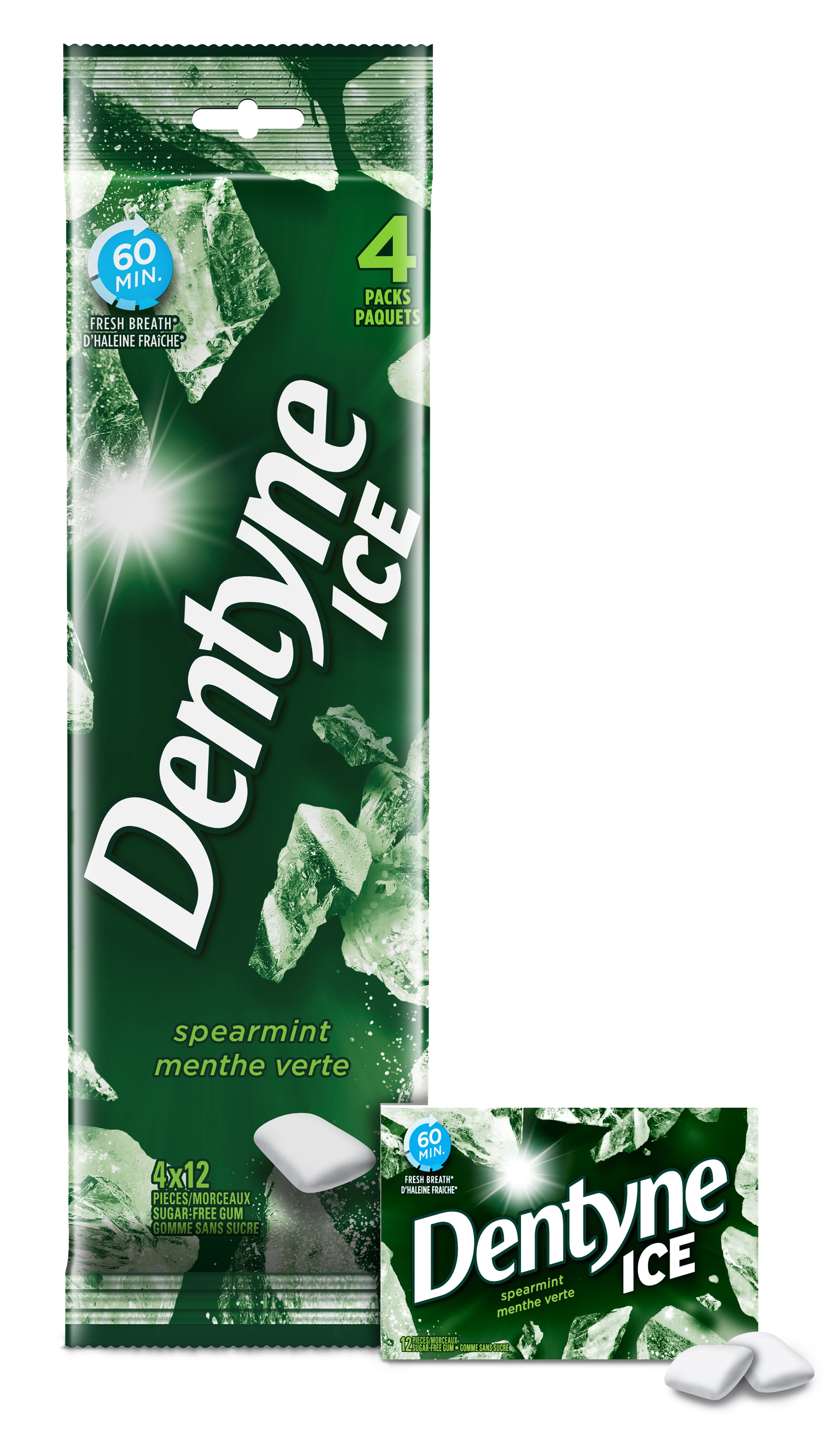 Dentyne Ice, Gomme sans sucre à la menthe verte - Paquet de 4 (48 Morceaux) 4 Paq (12 pcs ea), 48ct