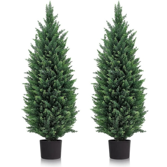 DLD Artificial Cedar Tree 2 Pack 3 ft Outdoor Faux Plants Artificial Topiary Fake Tree UV Rated Potted Plants Decor Faux Pine Tree for Perfect Housewarming Gift