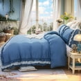 thumbnail image 6 of Blue Ruffle Duvet Cover Set Queen Size Shabby Chic Bedding Set Ruffled Farmhouse Blue Comforter Cover Boho Duvet Cover Set, 6 of 7