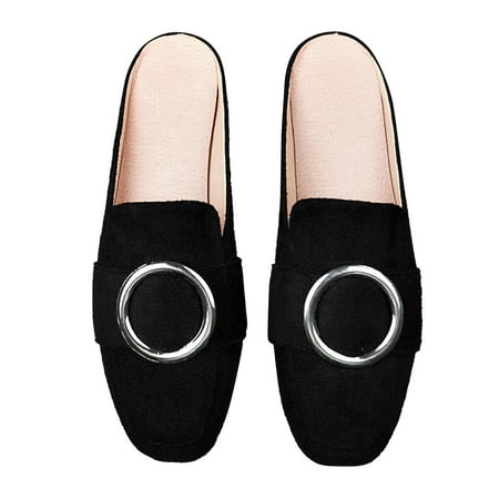 

Mepaouo Loafers Mules for Women Square Toe Suede Leather Flat Shoes Slip On Walking Shoes
