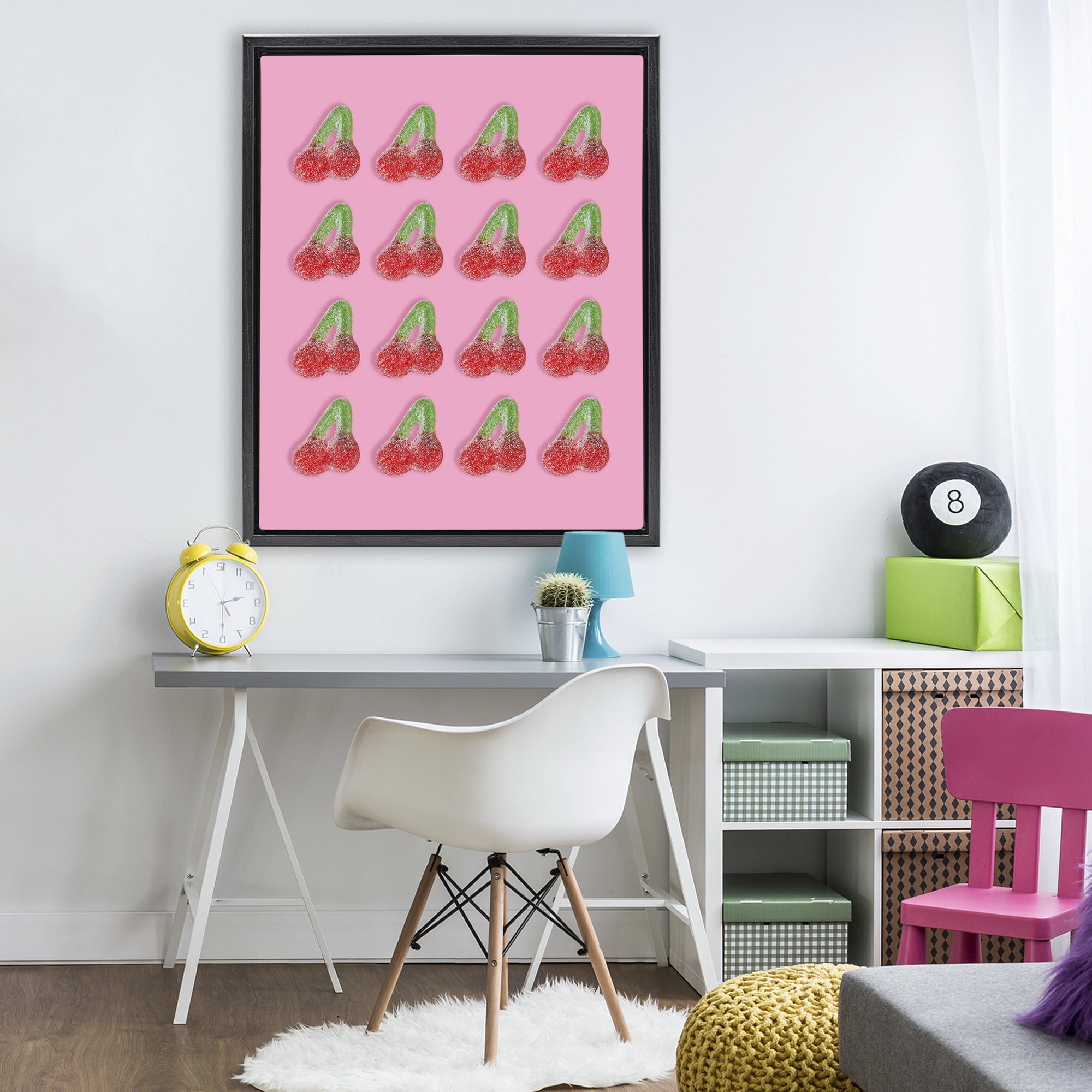 Stupell Industries Cherry Candy Pattern Black Framed Floater Canvas Wall Art, design by LISH Creative